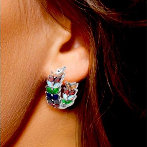 Multi color Austrian crystal Hoop Earrings in Stainless Steel - Picture 2 of 5